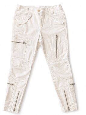 Ralph Lauren Cream Ankle Cargo Pants with Zipper Details
